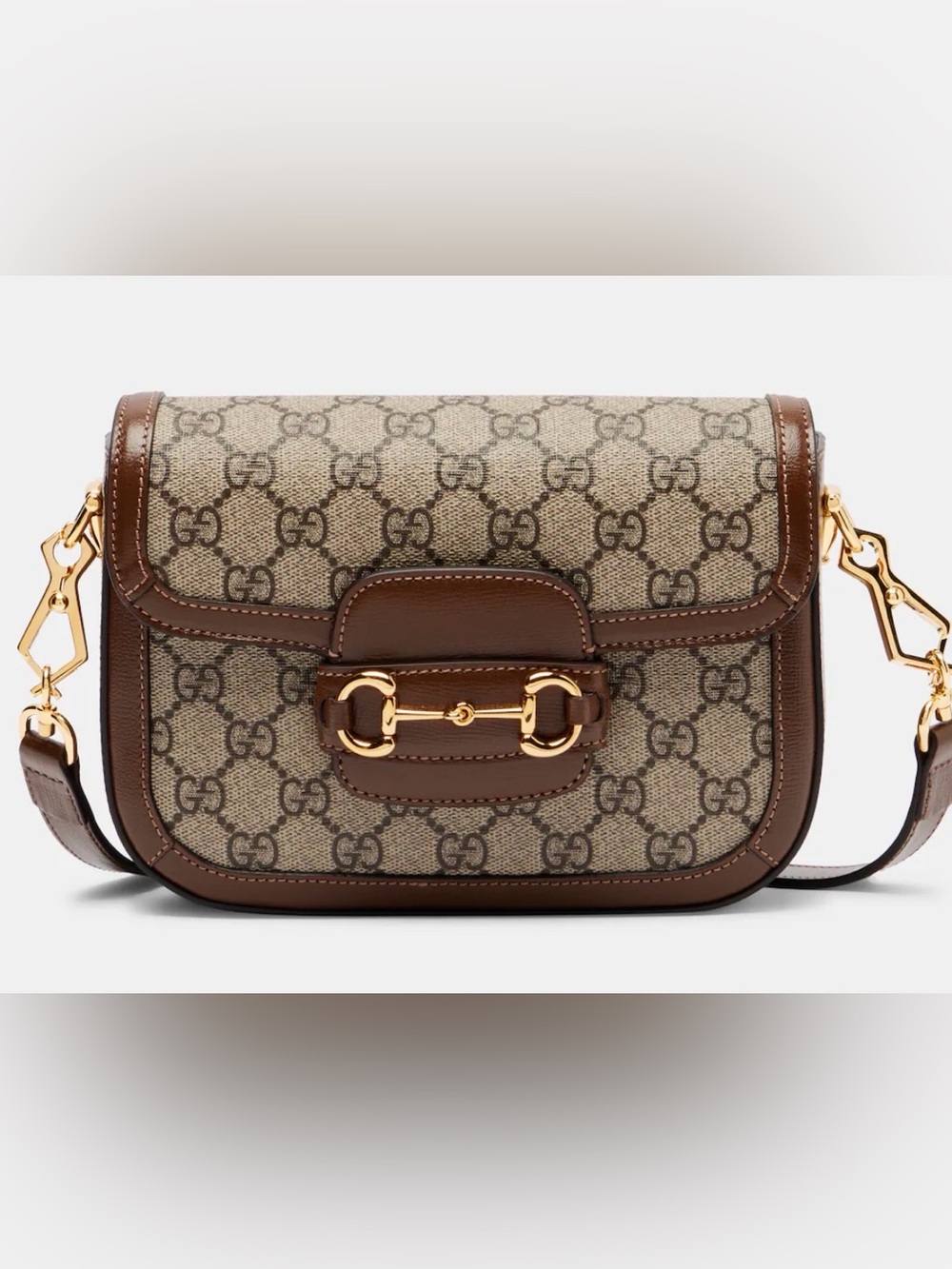 Gucci Horsebit 1955 Mini Leather Trimmed GG Shoulder Bag Brown Sugar